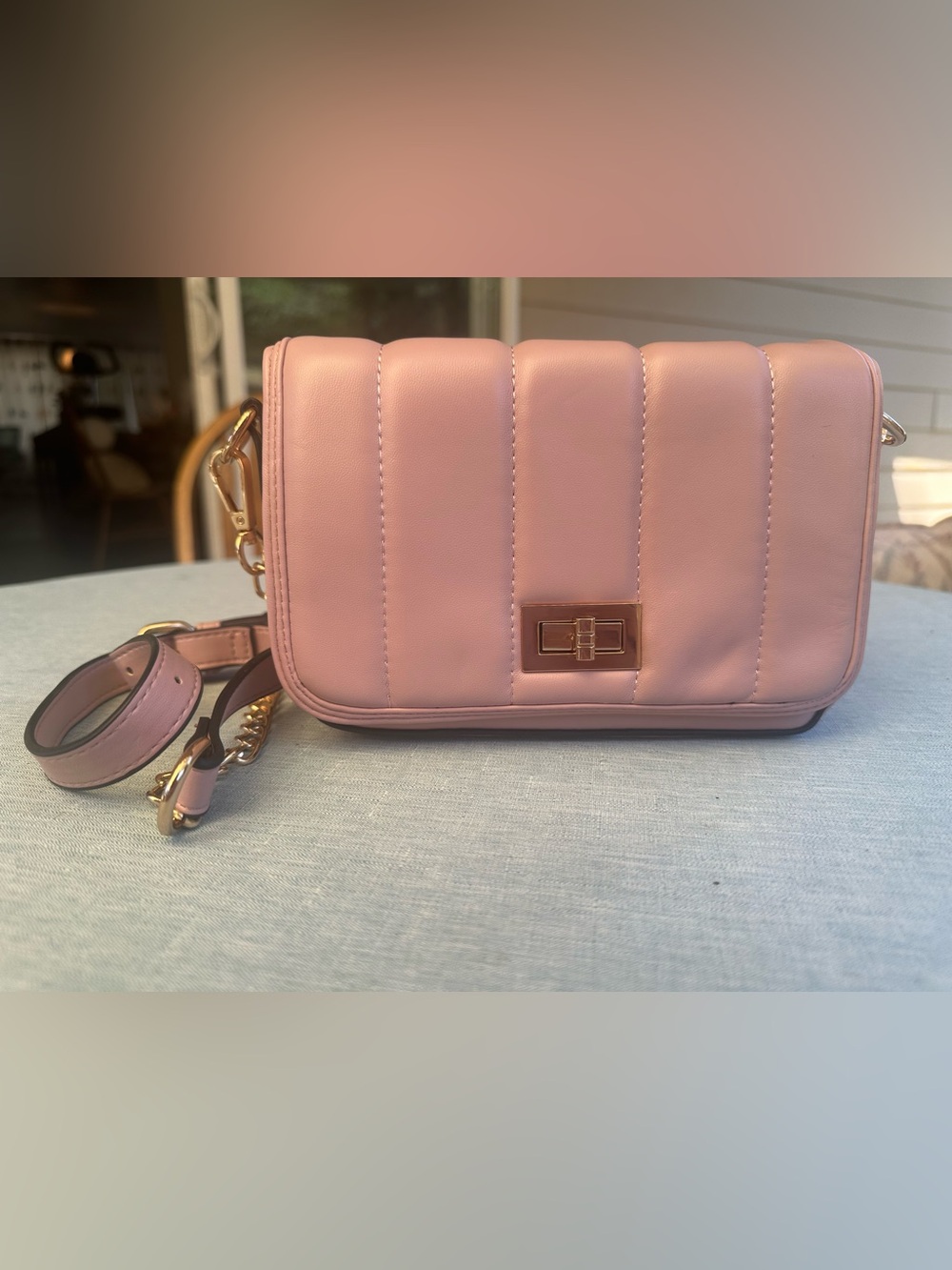 Blush Pink Quilted Vegan Leather Crossbody Bag